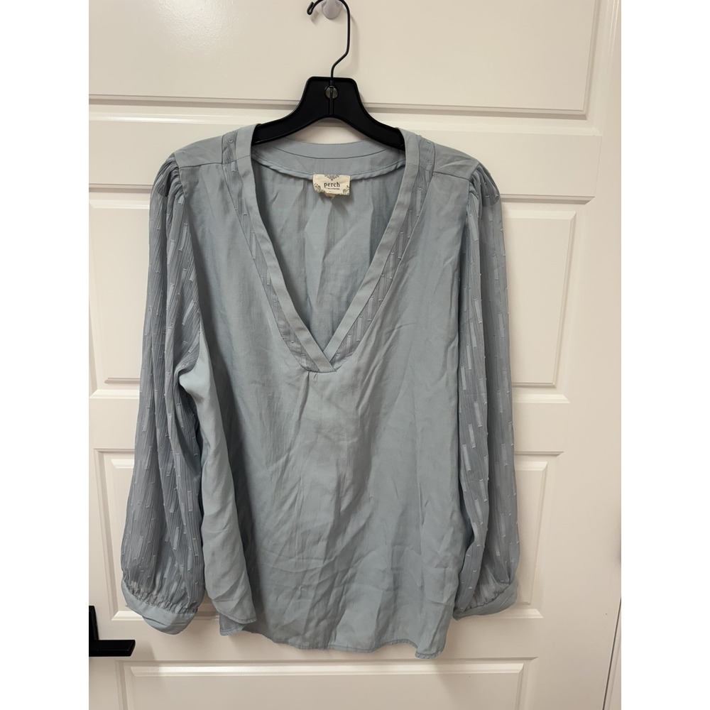 Perch by Blu Pepper Blouse 2XL Blue V-Neck Boho Sheer Sleeve Tunic Top
